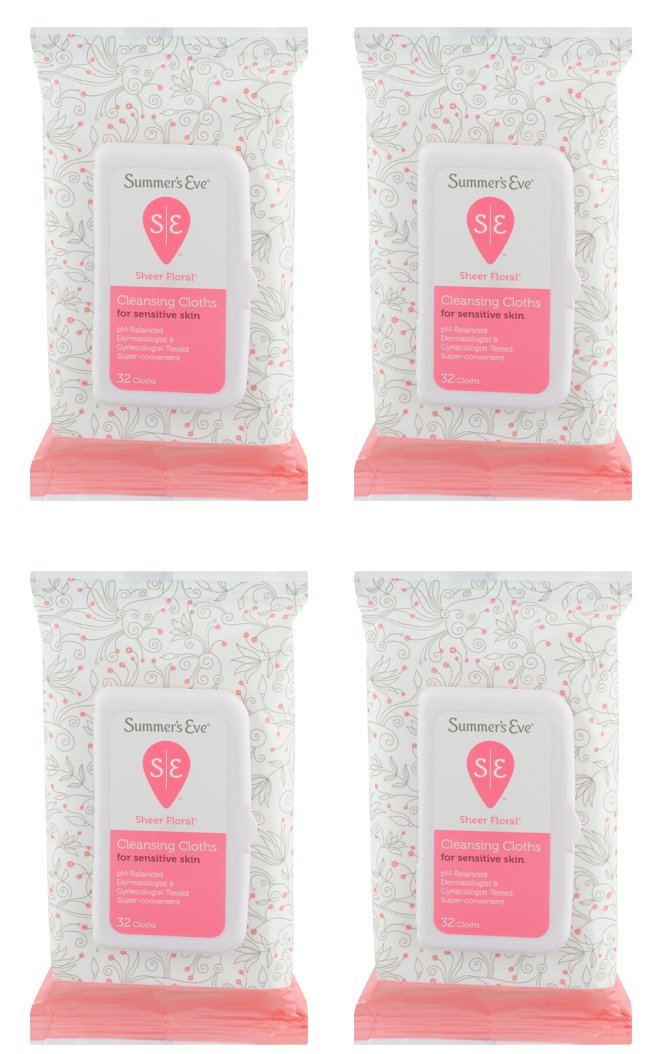 Summer's Eve Cleansing Cloths, Sheer Floral, 32 Count , 4 Pack
