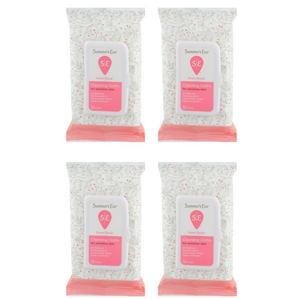 Summer's Eve Cleansing Cloths, Sheer Floral, 32 Count , 4 Pack
