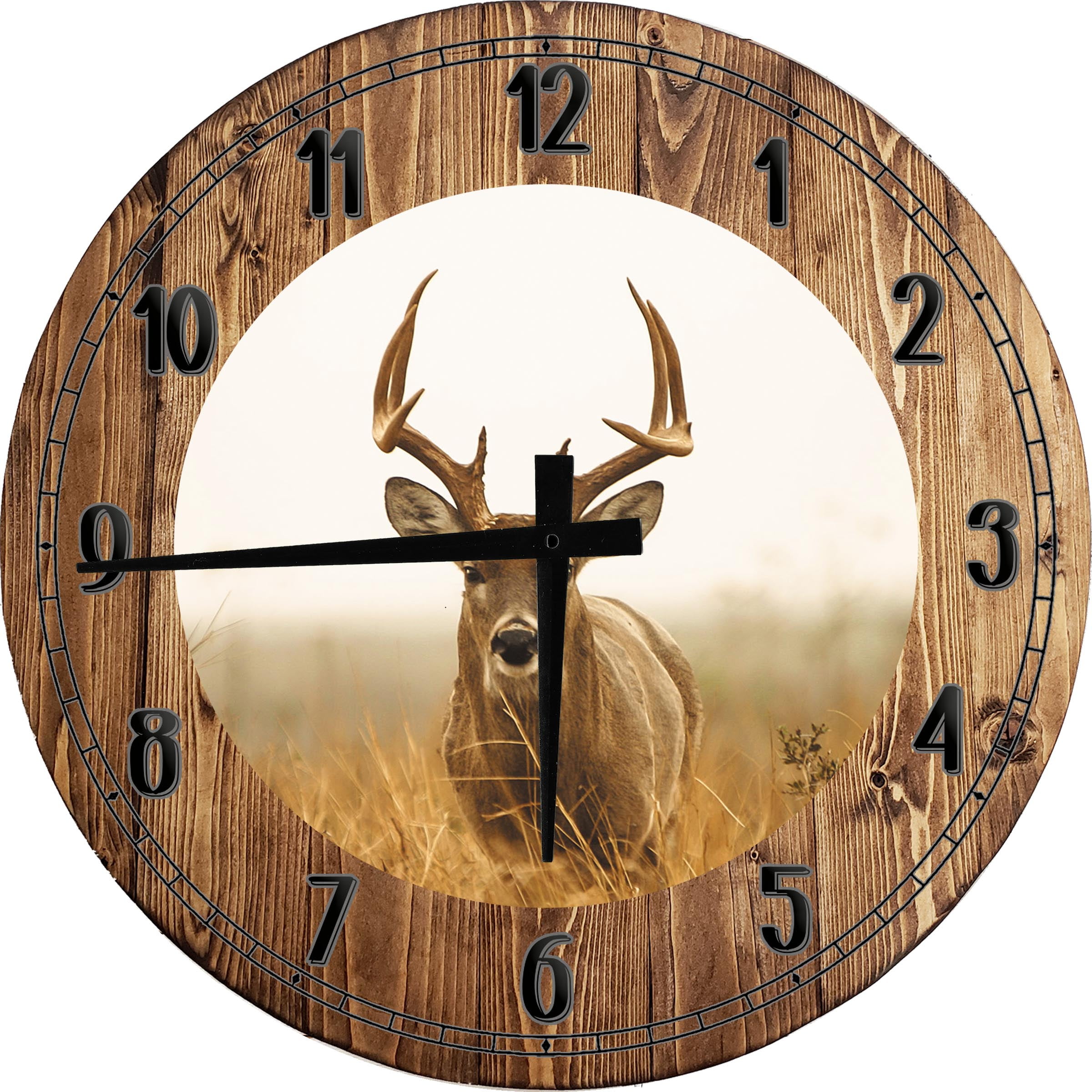Large Wood Wall Clock 24 Inch Round Deer Wall Art Beautiful Buck with