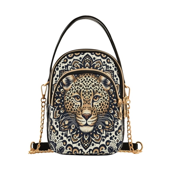 ALAZA Chain Crossbody Bags for Women Leopard with Boho Pattern Shoulder Handbag Phone Purse