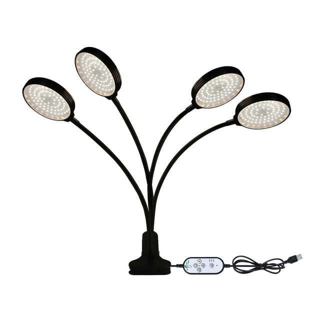 LED Grow Light Full Spectrum White Light 4/8/12H Timer 5 Brightness Leves Clip Plant Growing