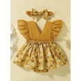 thumbnail image 2 of Seyurigaoka Infant Baby Girls Summer Boho Romper Dress Floral Print Patchwork Ruffles Fly Sleeve Jumpsuit V-Neck Bodysuit + Headband, 2 of 9