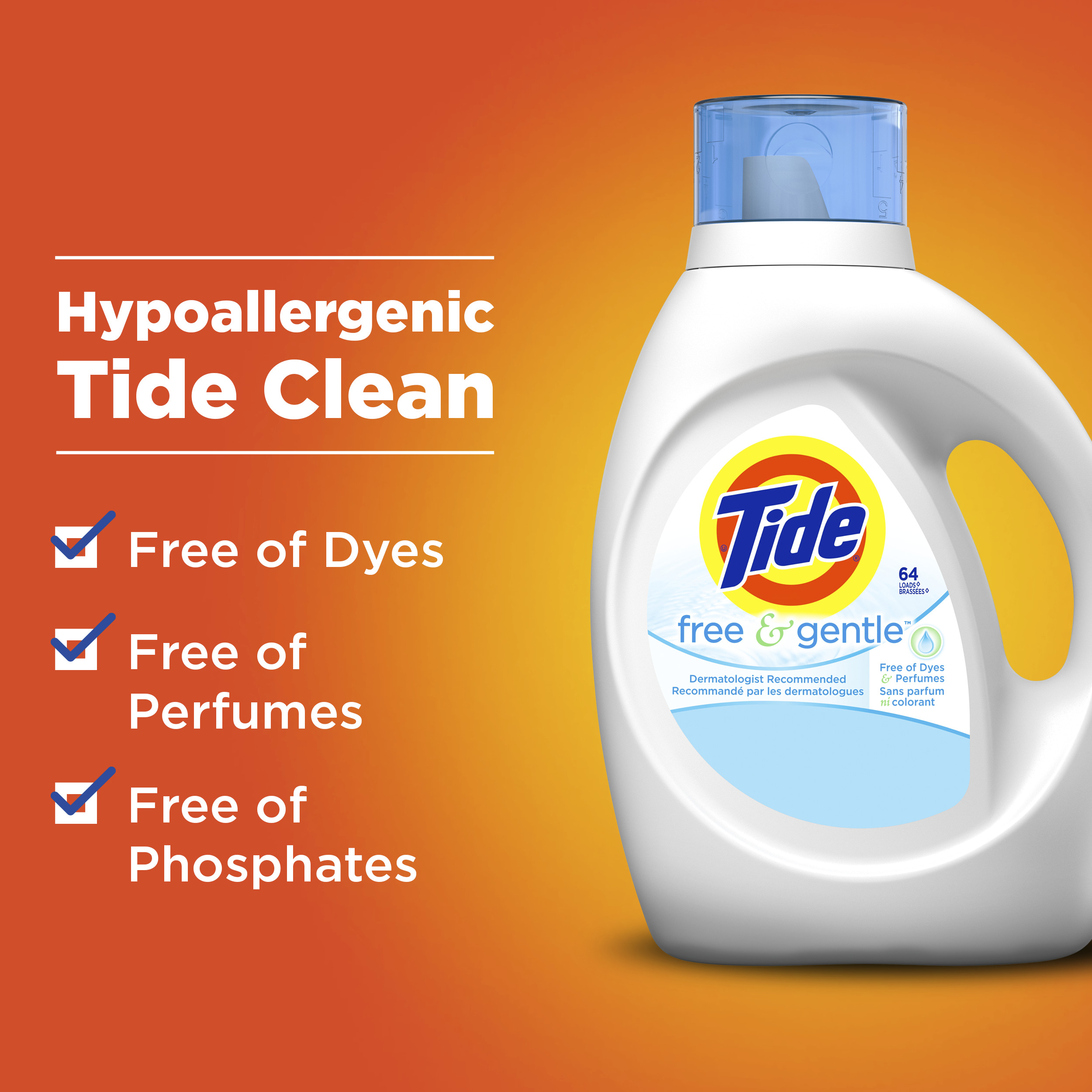 Tide Free & Gentle, 64 Loads Liquid Laundry Detergent, 100 fl oz - image 3 of 10