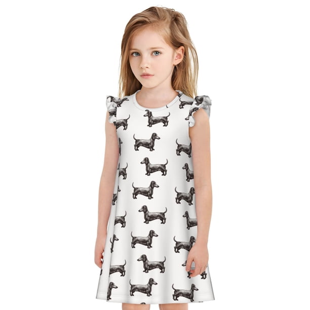 Fotbe Dachshund Dog Puppy Vestido de Dormir para Niñas de 3 a 10 Años, Mangas Cortas, Estilo Princesa, Pijama Camisón con Mangas Voladas-XX-Large