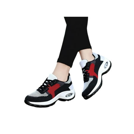 

Tenmix Women Running Shoes Air Cushion Athletic Shoe Breathable Sneaker Lace Up Fashion Sneakers Outdoor Slip Resistant Lightweight Trainers Black Red 6