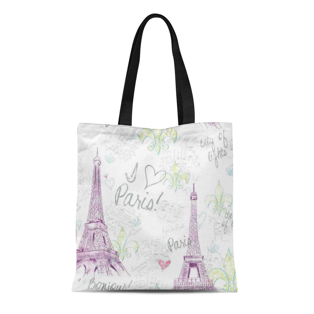 ASHLEIGH Canvas Tote Bag Romantic Round I Love Paris Eiffel Tower Com ...