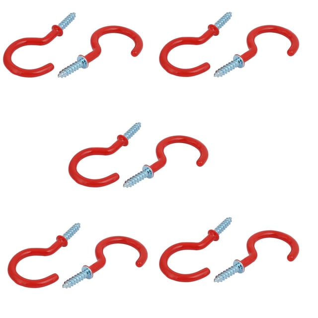 Unique Bargains 1-1/2 Inch Plastic Coated Screw-in Open Cup Ceiling Hooks Hangers Red 10pcs