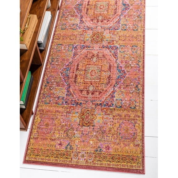 Unique Loom Alto Austin Rug Peach/Brown 2' 7" x 9' 10" Runner Border Bohemian Perfect For Bathroom Hallway Mud Room Laundry Room