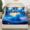 thumbnail image 2 of Dinosaur Queen Fitted Sheet, Cartoon Dino Pattern Bedding Set Moon Starry Sky Bed Sheets ren Bedroom Decor, Cute Animal Dinosaur Sheets, 2 of 6