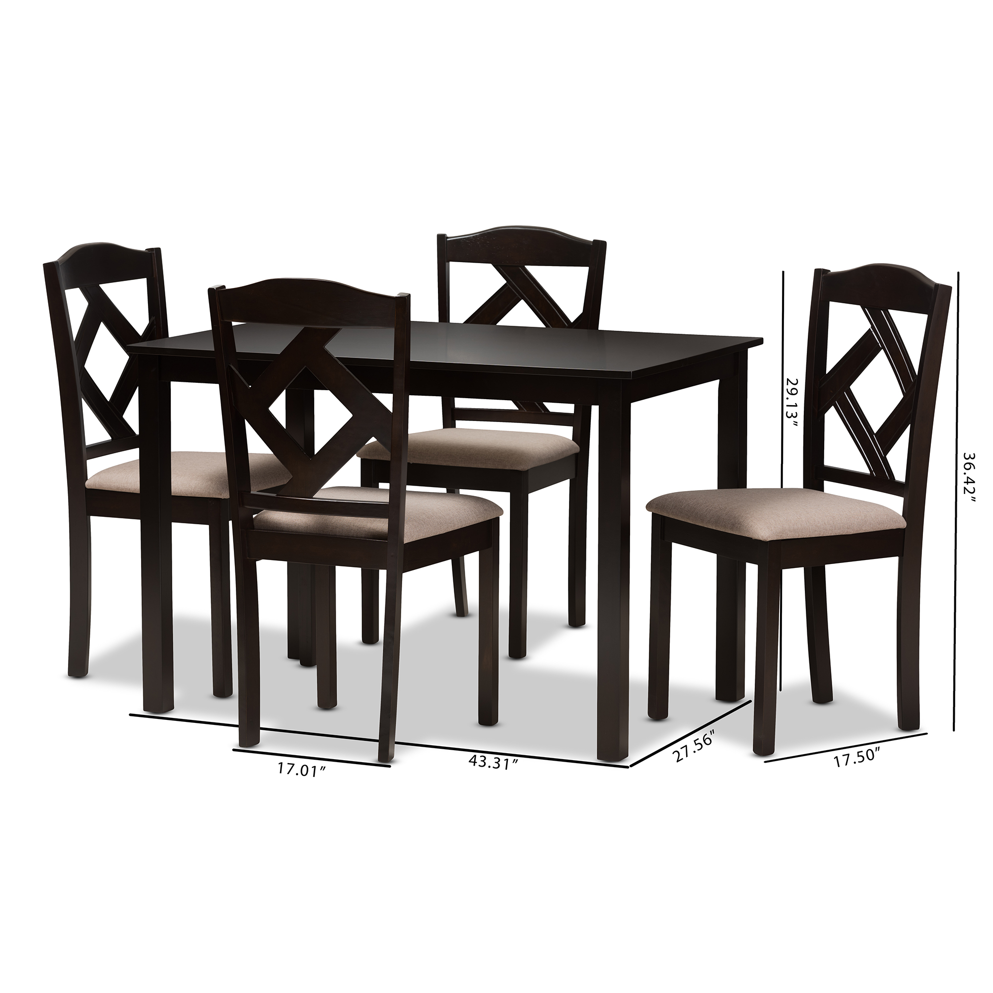Baxton Studio Ruth Contemporary Dining Set, 5-Piece, Beige/Dark Brown
