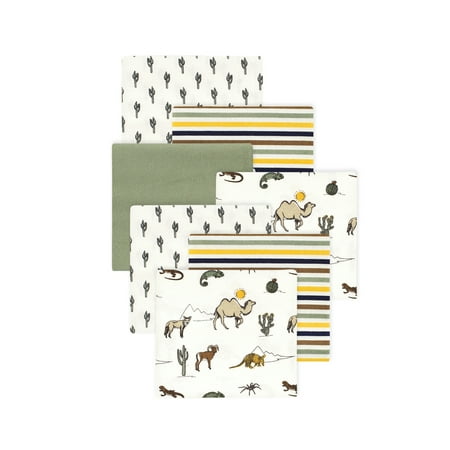Little Treasure Hudson Baby Boys Cotton Poly Flannel Receiving Blankets 7-Pack, Green Desert Animals, 30x30 inches