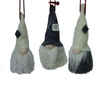 Set of 3 Plush Gray and Cream Decorative Gnome Hanging Christmas Ornaments 3.75"