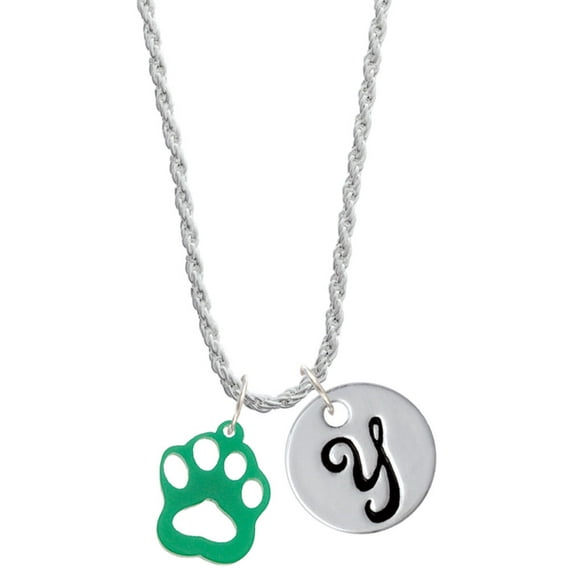 Delight Jewelry Acrylic Small Paw Green Silvertone Script Initial Disc - Y - Charm Necklace, 20"+3"