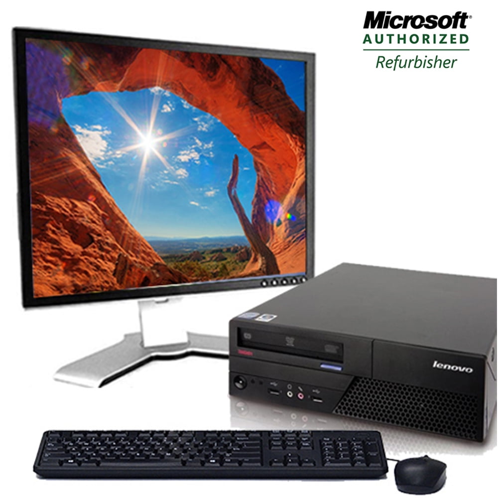 Refurbished Lenovo Windows 10 Desktop Computer System with 250 GB Hard Drive and a 19" LCD