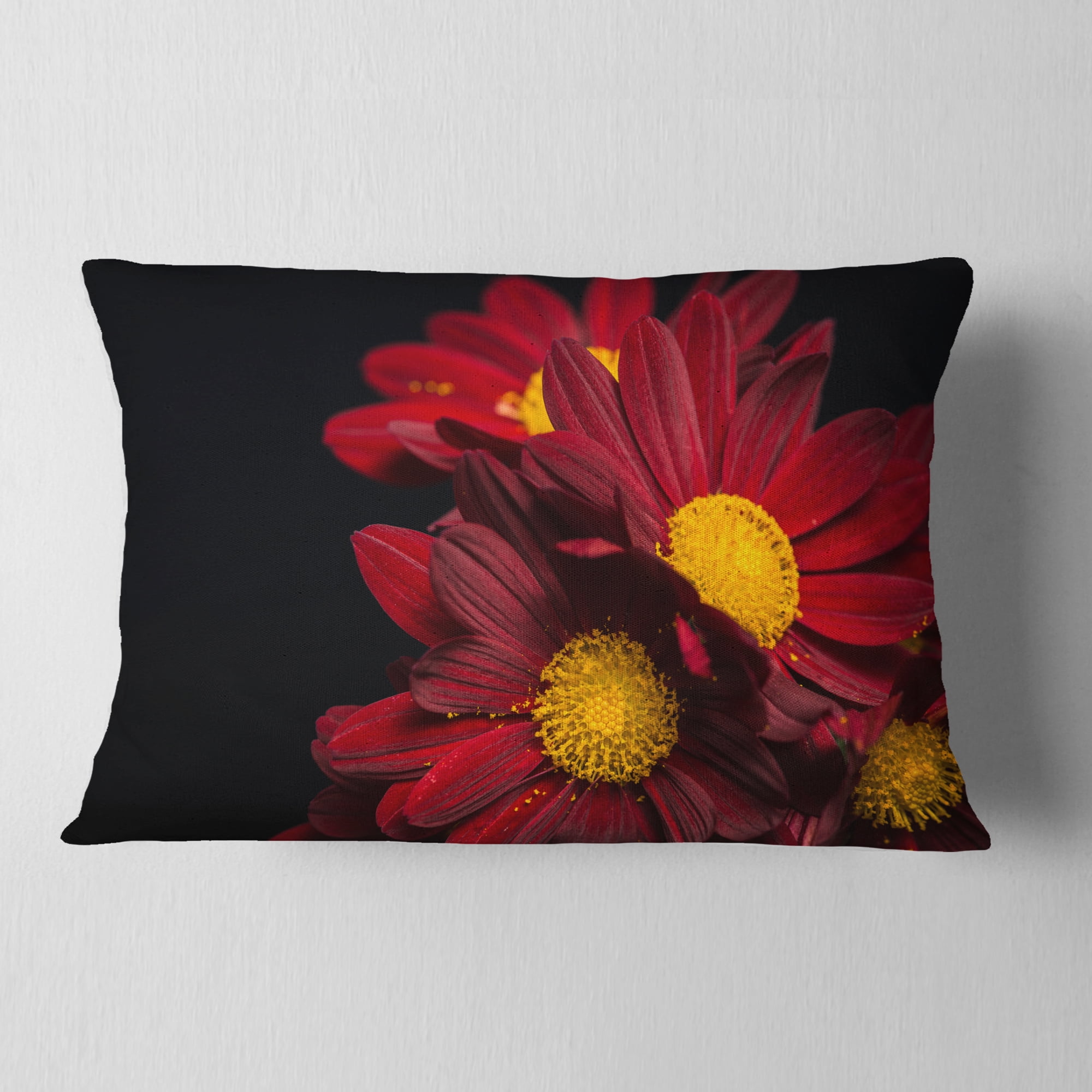 Designart Red Velvet Chrysanthemum Flowers - Floral Throw Pillow - 12x20