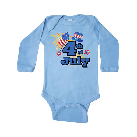 

Inktastic 4th of July with Stars Hat and Fireworks Gift Baby Boy or Baby Girl Long Sleeve Bodysuit
