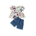 thumbnail image 4 of ITFABS Ensemble T-Shirt à Manches Volantées à Imprimé Floral pour Filles + Short en Denim, 4 of 7