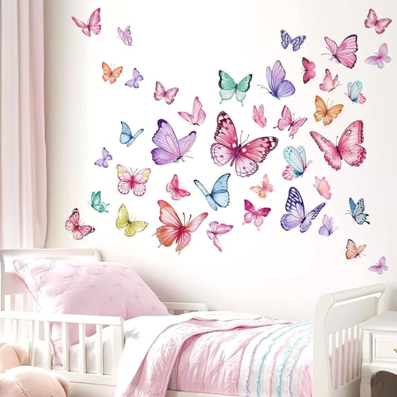 Maisha Colorful Butterfly Wall Decals Peel and Stick Butterfly Wall Decor Removable Butterfly Wall Decals Art for Bedroom Bathroom Waterproof Vinyl Butterflies Decals Decorations Butterfly Room Decor