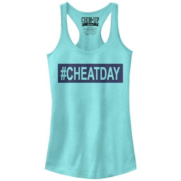Junior's CHIN UP Hashtag Cheat Day  Racerback Tank Top Cancun Large