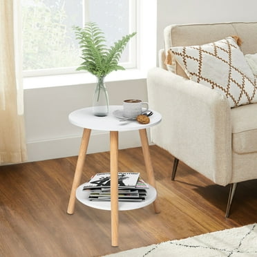2 Tier End Table, HONEIER Side Table with Storage Shelf Small Bedside Table Night Stand for Living Room, Bedroom Entryway, White
