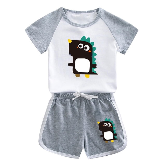 Ensembles d'Été pour Enfants, Ensembles pour Garçons, Ensemble Deux Pièces pour Enfants avec Haut à Col Rond à Manches Courtes et Shorts à Taille Élastique pour Enfants Moyens et Grands