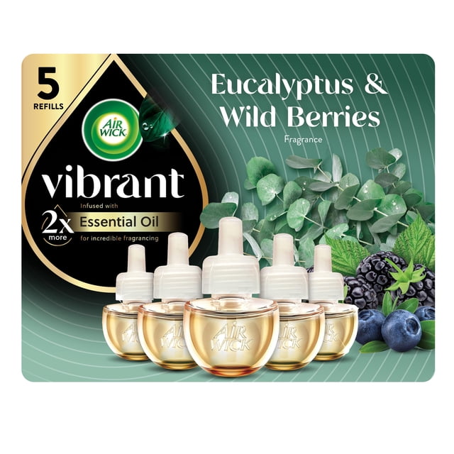 Aceite aromático Air Wick - Recambio vibrante de eucalipto y bayas silvestres, 5 unidades