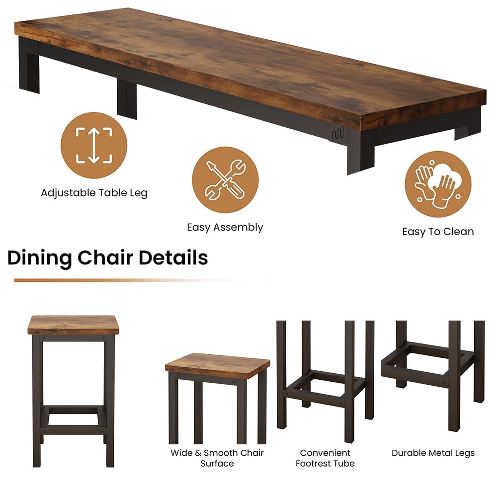 4 Piece Bar Table Set, Kitchen Counter Height Table with 3 Stools, Space Saving Pub Table Set for 3 Person with Metal Frame, Wood Dining Table & Chair Set for Breakfast Nook Pub Bistro, B1392