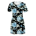 thumbnail image 4 of Wycnly Womens Dresses Fashion Loose Swing Tunic Tshirt Mini Dresses Casual Floral Print Round Neck Short Sleeve Short Summer Dress Blue xxxl Under $5, 4 of 4