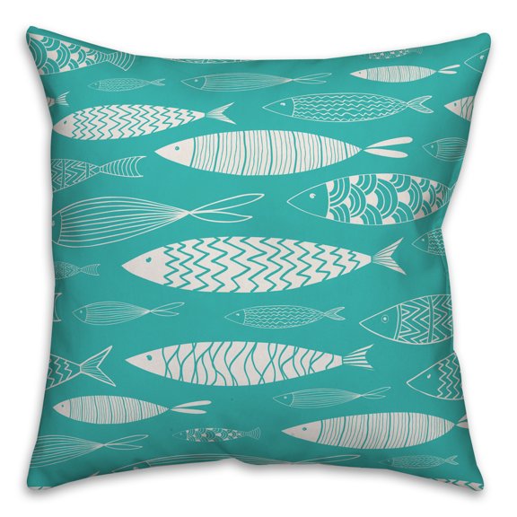 Creative Products School of Fish Teal 16x16 Indoor / Outdoor Pillow