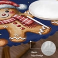 thumbnail image 3 of Gingerbread Navy Blue Round Tablecloth, Fitted Table Cover with Elastic for 45"-54" Round Tables, Christmas Winter Snowflake Table Cloth Outdoor Indoor Dinning Party Waterproof Tablecloths, 3 of 7