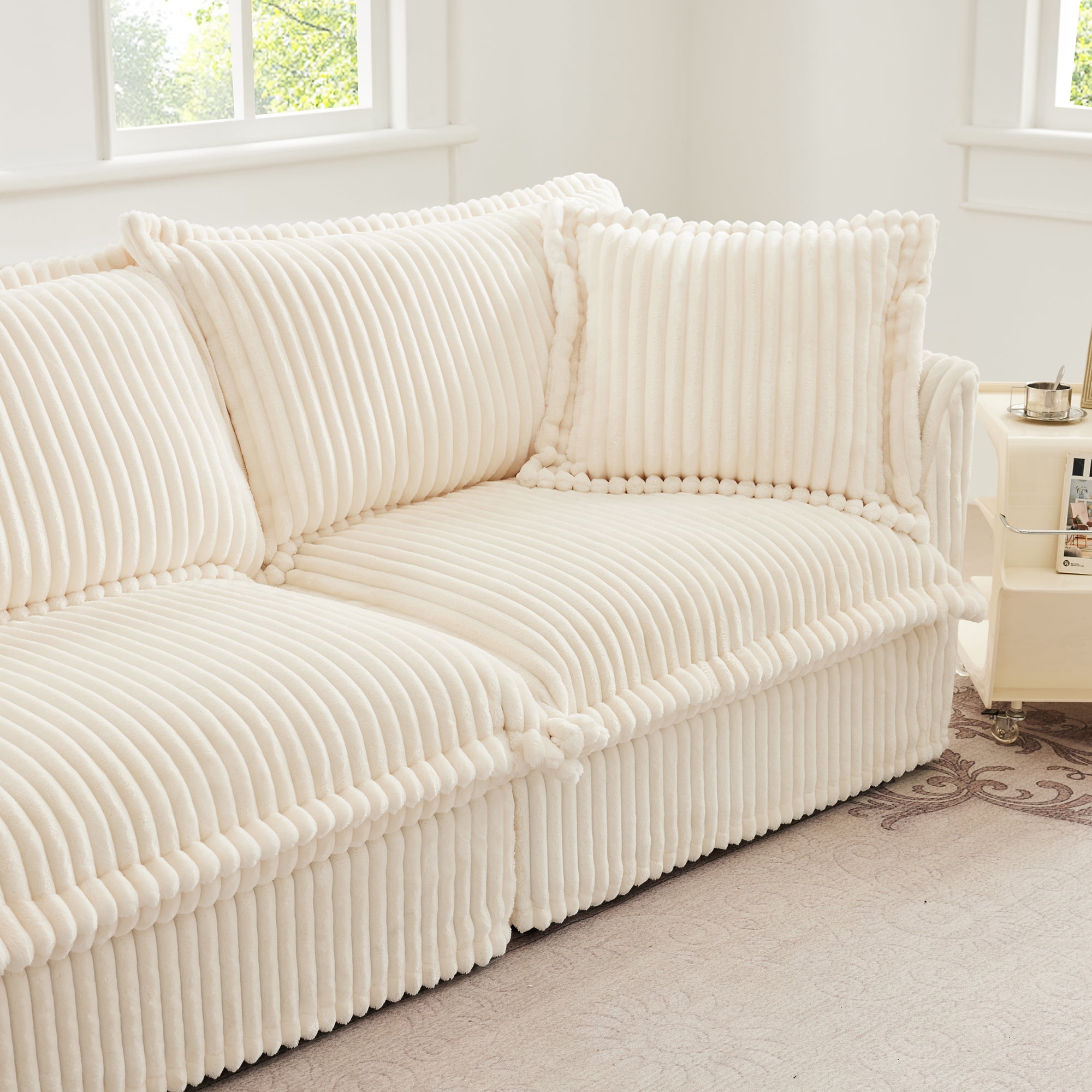 Modern Cream Corduroy Loveseat Sofa, Comfortable Cushion with Removable Cover for Living Room/Apt,White