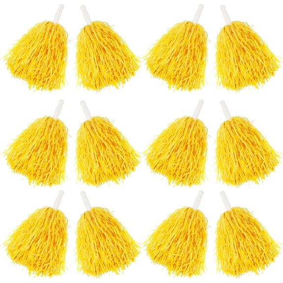 COMICFS 12 PCS Pom Poms Cheerleading Sports Spirited Plastic Cheer Pompoms with Handles for Kids Adults Team Party Dance Cheering (Soft Plastic- Yellow)