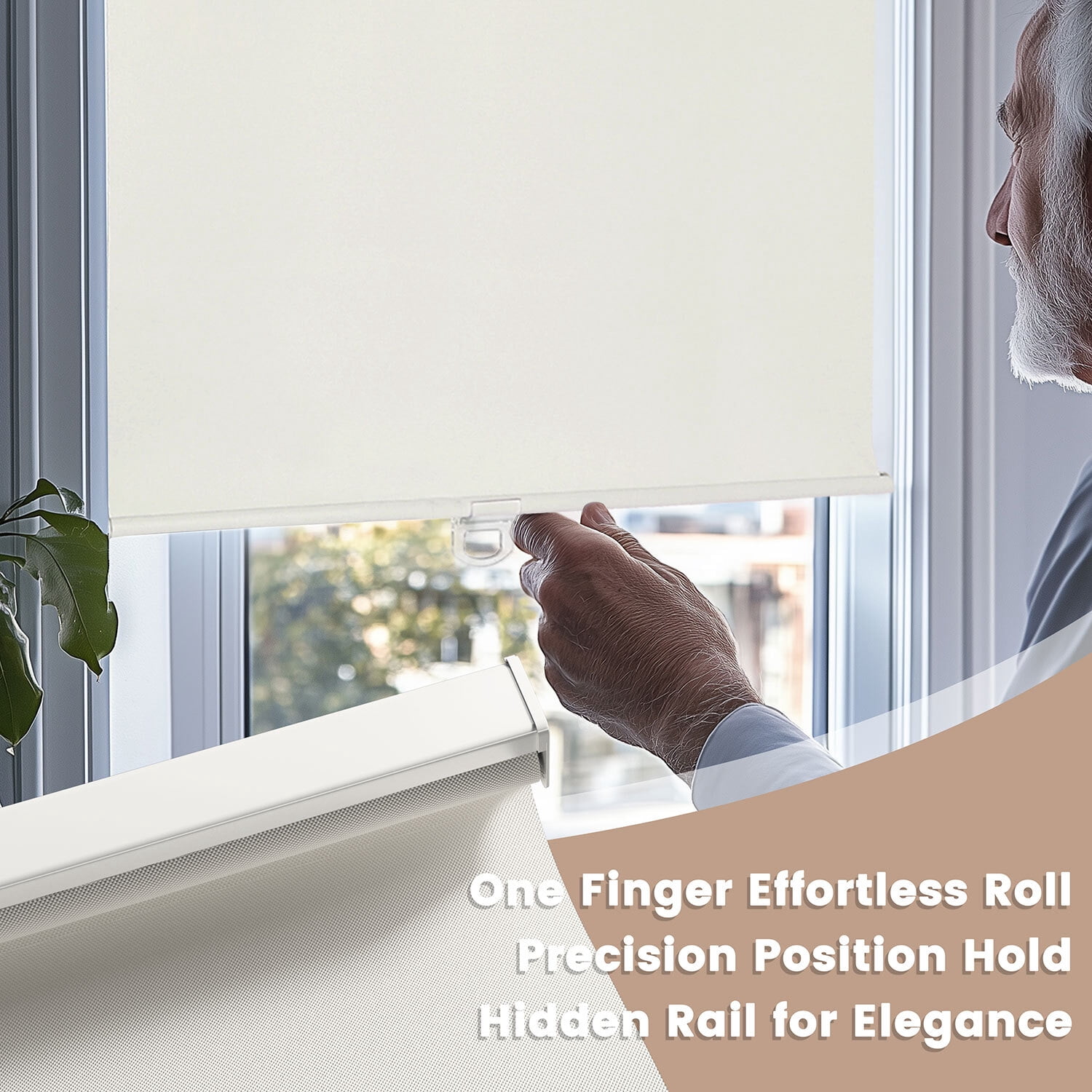 Amgo Customized Free-Stop Cordless Blackout Roller Shades – Thermal-Insulated Easy Install Window Blinds for Home, Bedroom, Office & Door (Light Beige, 82'' W x 72'' H)