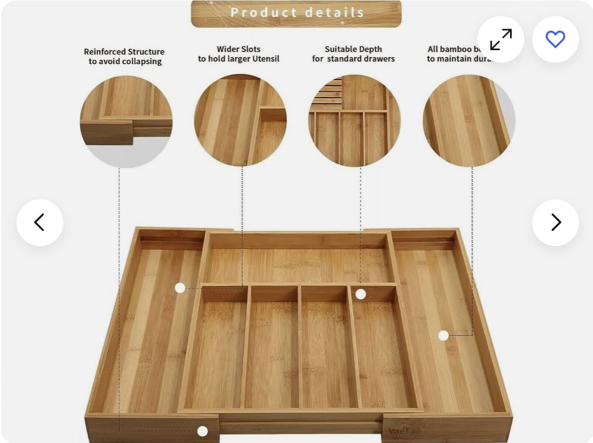 Bamboo Silverware Drawer Organizer Kitchen Expandable Utensil Holder and Cutlery