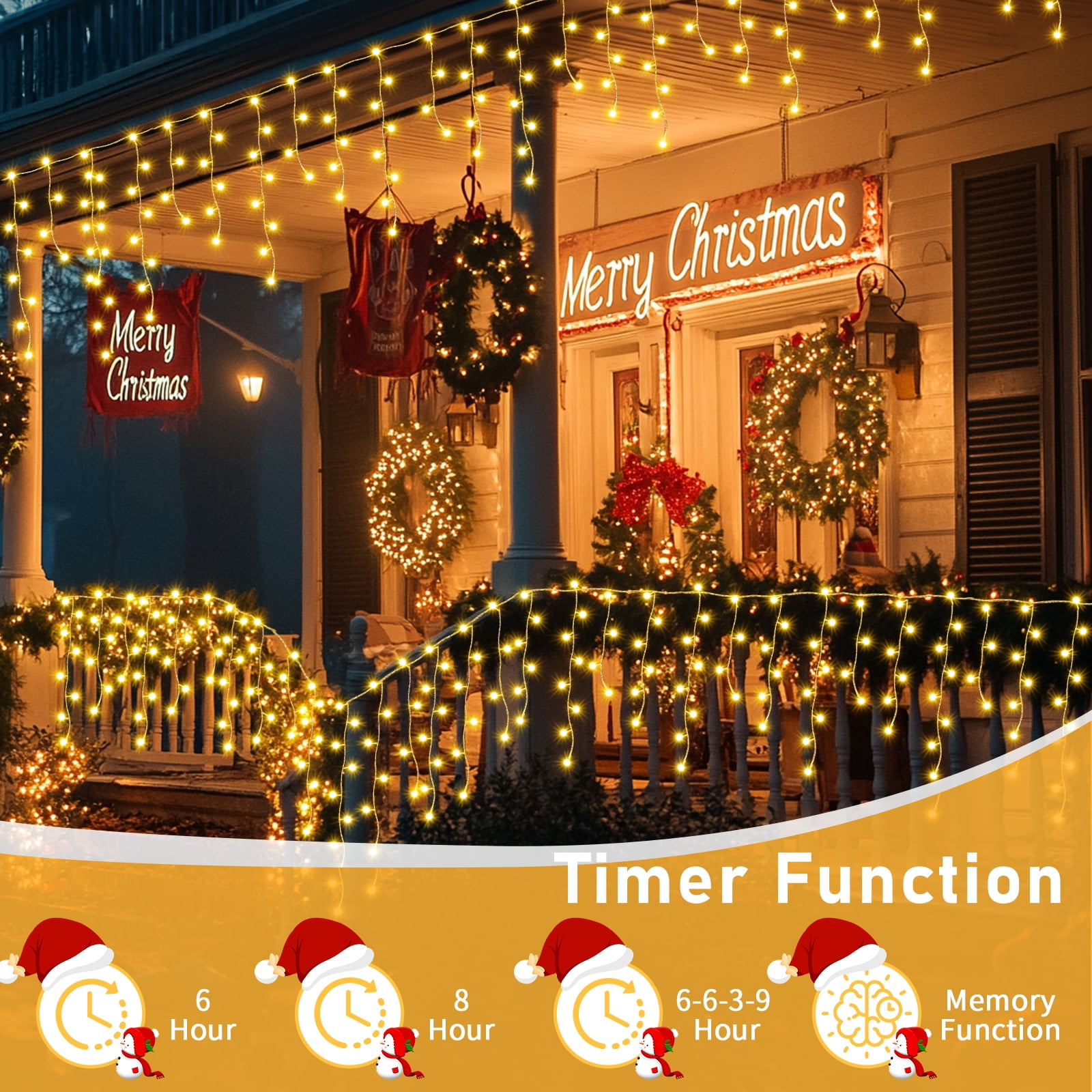 Warm White Decorative Lights , 45ft 594 LED Icicle Lights for Outside House with Connectable Clear Wire 8 Modes Timer, Plug in Waterproof for Eaves Yard Party Indoor Holiday Decoration