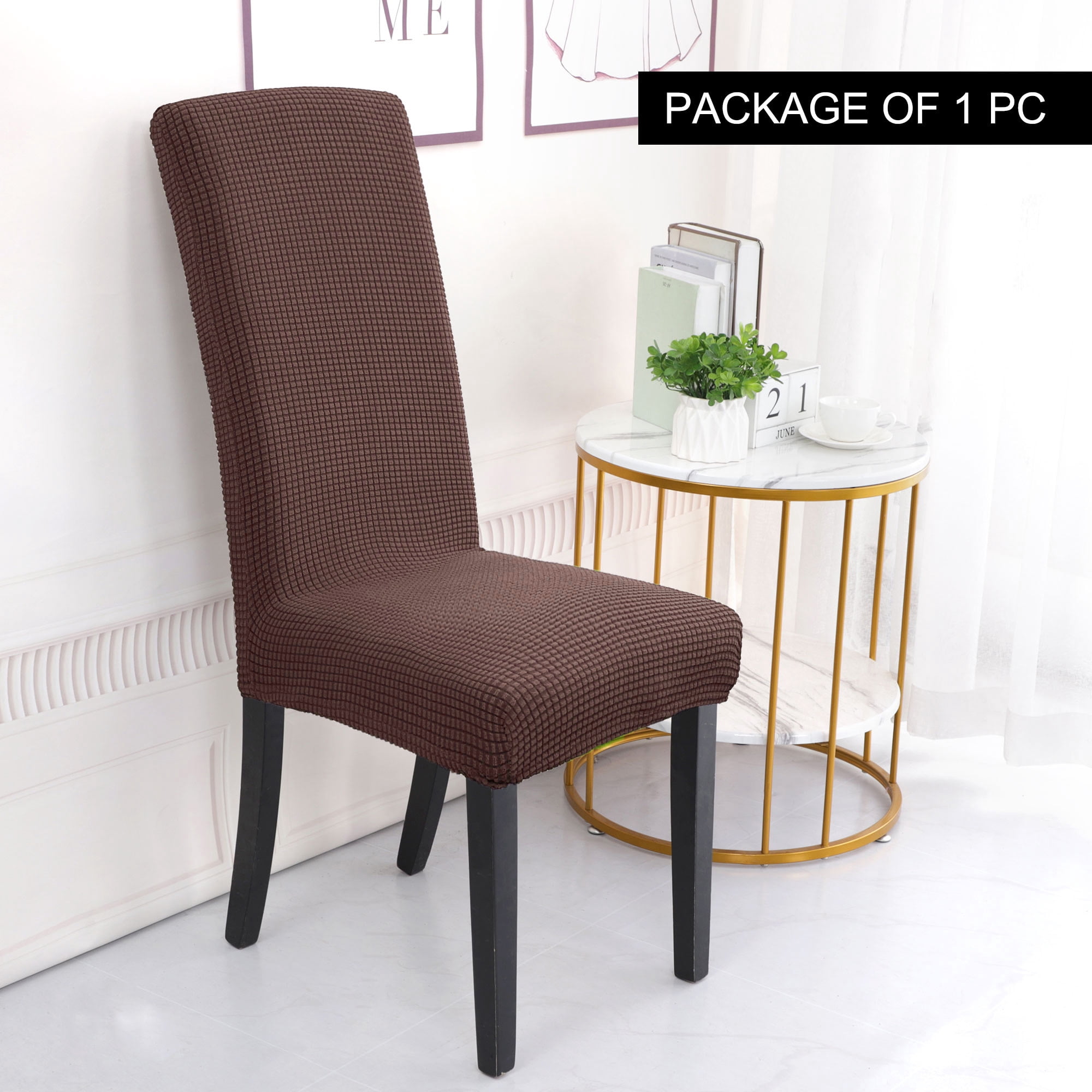 Unique Bargains Knit Spandex Seat Cover for Dining Chair Slipcovers Coffee Color