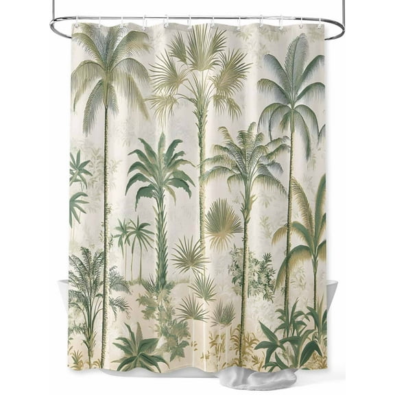 Fsddascl Beach Palm Shower Curtain Set - 66" x 72" Washable Bathtub Curtain with 12 Hooks, Summer Green Coconut Tree Leaf Waterproof Fabric Stall Shower Curtains for Bathroom/Bathtub Décor