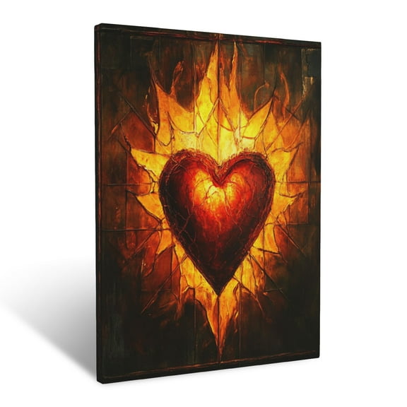 CozyNet The Sacred Heart Of Jesus Glowing Brightly With Flames Of Divine Love And Mercy Wall Art Prints With Frame Canvas Perfect for Living Room & Bedroom, Ready to Hang, Wall Decor 12"x16"