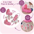 thumbnail image 3 of Badger Basket Just Like Mommy 3-in-1 Convertible Doll Pram, Carrier & Stroller - Pink/Polka Dots - Fits Dolls 18 to 22 Inches, 3 of 5