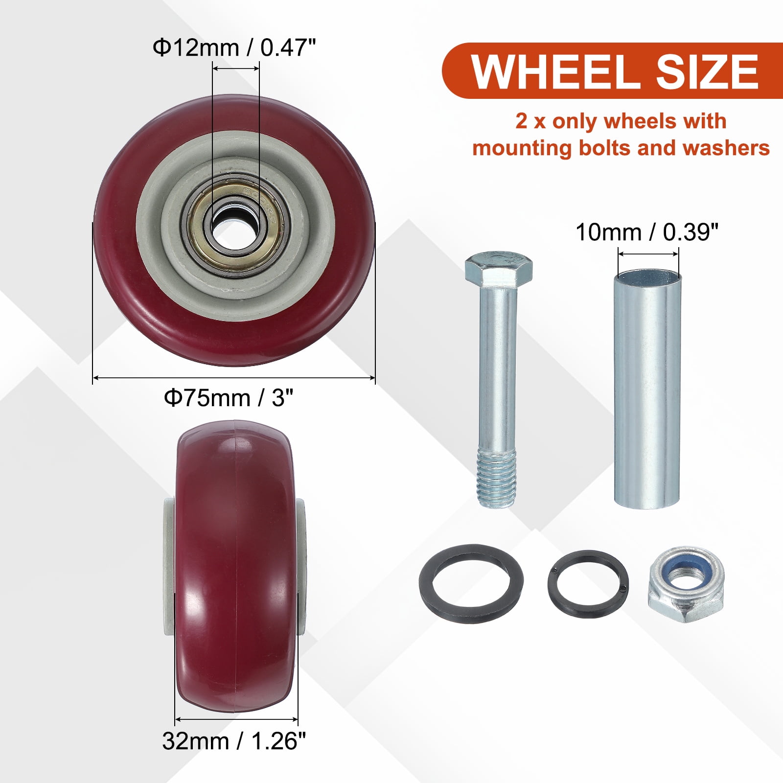 Uxcell Push Cart Wheels Replacement Nylon Rolling Casters Wheel with Bore for Furniture Platform Trucks Shopping Cart 3 Inch
