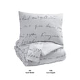 thumbnail image 5 of Benjara BM227610 Ensemble de Couette Très Grand en Tissu 3 Pcs avec Imprimé Script, Blanc & Gris, 5 of 5