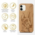 thumbnail image 4 of Case Yard Wooden Case Outside Soft TPU Silicone, Slim Fit Shockproof Wood Protective Phone Cover for Girls Boys Men and Women, Supports Wireless Charging Doberman Design case for iPhone-12-Mini, 4 of 7