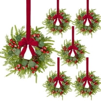Grinzy 6 Pcs Small Christmas Wreath, Mini Wreaths for Cabinets, Christmas Wreaths for Windows Kitchen Front Door Candle Rings Fireplaces Table Centerpiece Indoor Outdoor Decorations