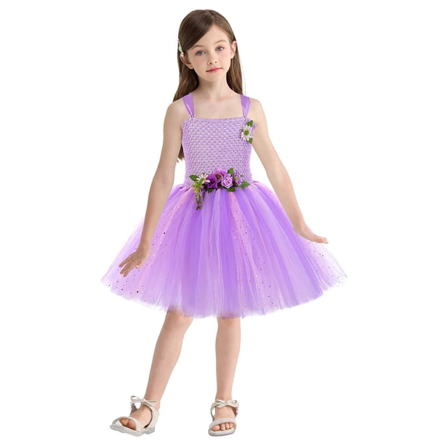 Robes Petite Fille Robe Sans Manches à Volants Robe en Tulle Filles Robe de Printemps Robes d'Anniversaire Vêtements Fille 5-6 Ans