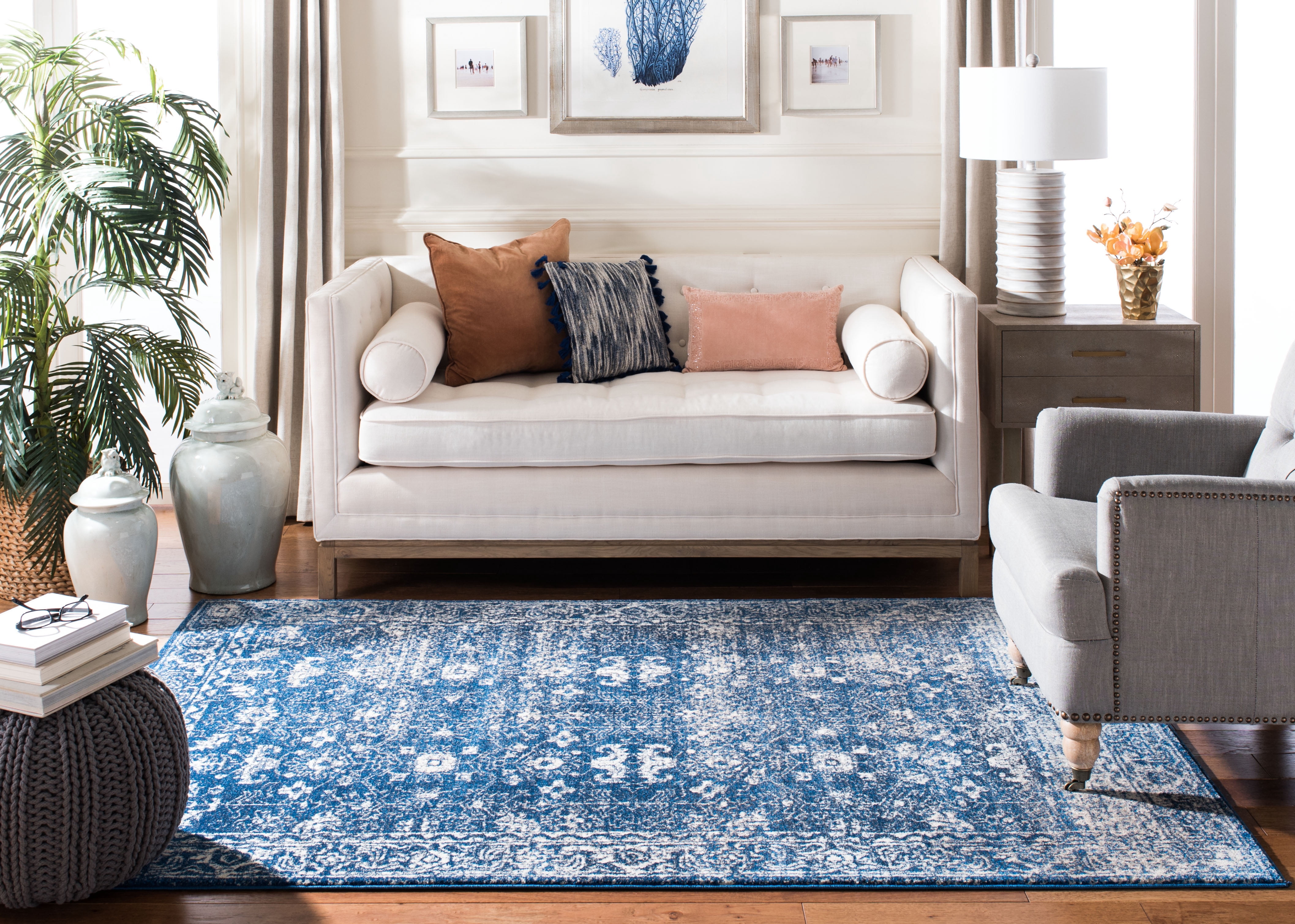 Safavieh Evoke Ronald Bordered Area Rug, Navy/Ivory, 3' x 3' Square