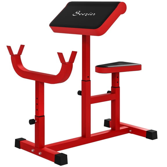 265 LBS Preacher Curl Bench Adjustable Seated Arm Strength Training Barbell Dumbbell Bicep Station Red