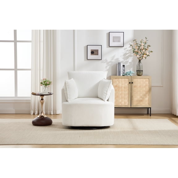 360° Swivel Barrel Chair,Upholstered Accent Chair,Suitable for Nurseries,Offices,White