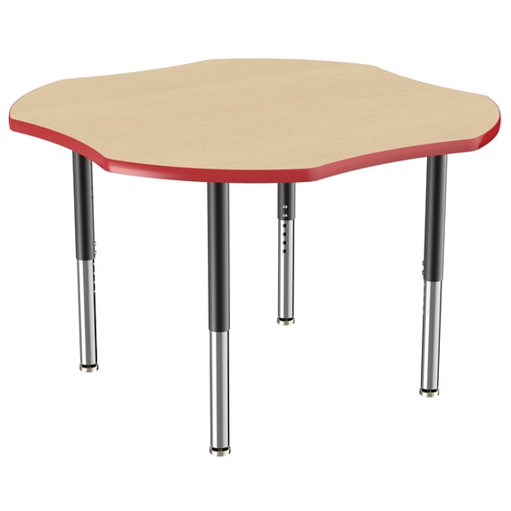 ECR4Kids 48in Clover Everyday T-Mold Adjustable Activity Table Maple/Red/Black - Super Leg