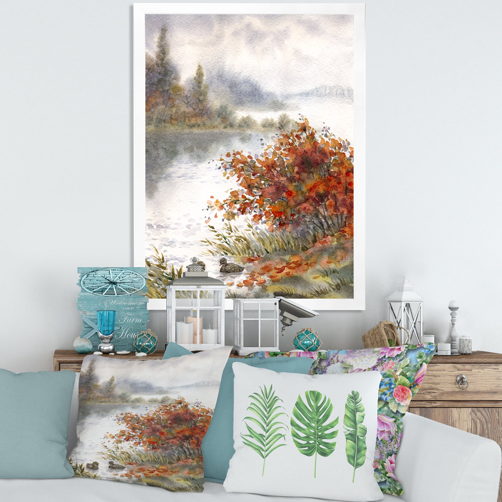 Designart 'View Of The Lake In Autumn Colored' Traditional Framed Art Print