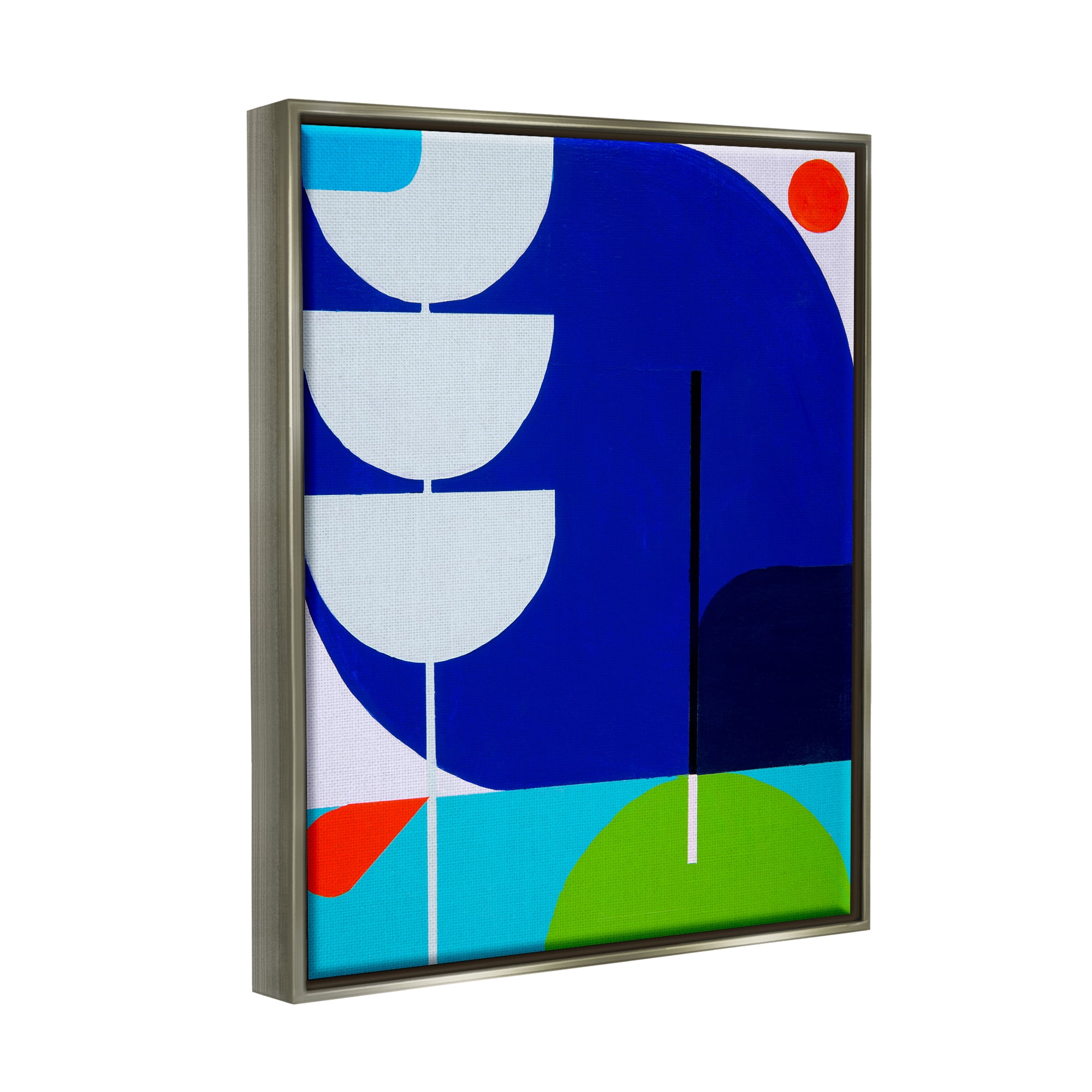 Stupell Industries Blue Contemporary Shapes Abstract Painting Gray Floater Framed Canvas Art Print Wall Art, 17 x 21
